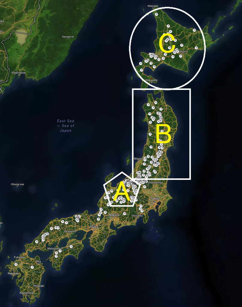 Main Skiing Regions of Japan